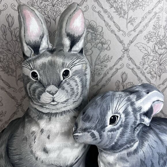 Vintage Rabbit Bunny Conejo Plush Pillows Set of 2 Cottagecore Decor - Picture 11 of 13